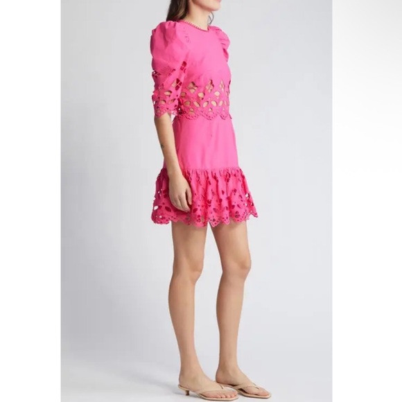 Saylor Auroette Eyelet Puff Sleeve Cotton Poplin
Dress in Hot Pink Size Medium - Picture 4 of 13